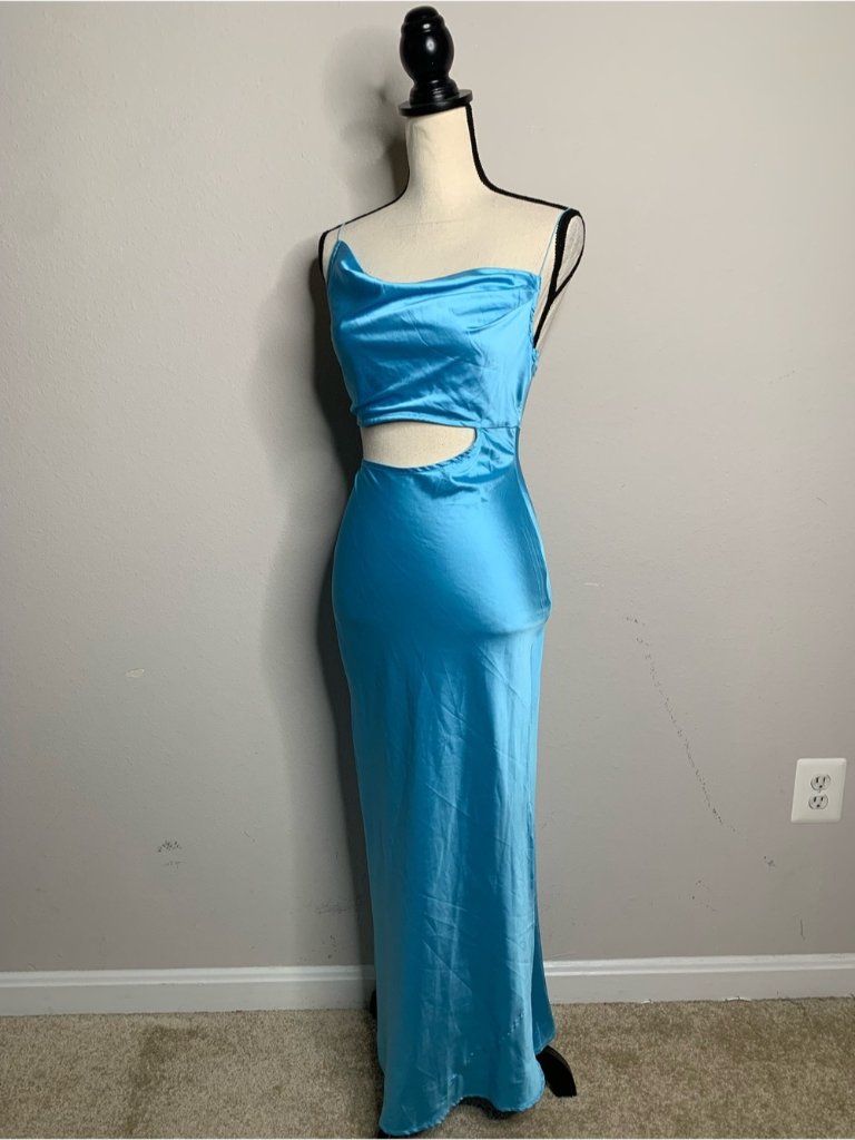 Nwt Jluxlabel Marine Light Blue Satin Cowl Neck Cutout Midi Maxi Dress — image 4 of 8
